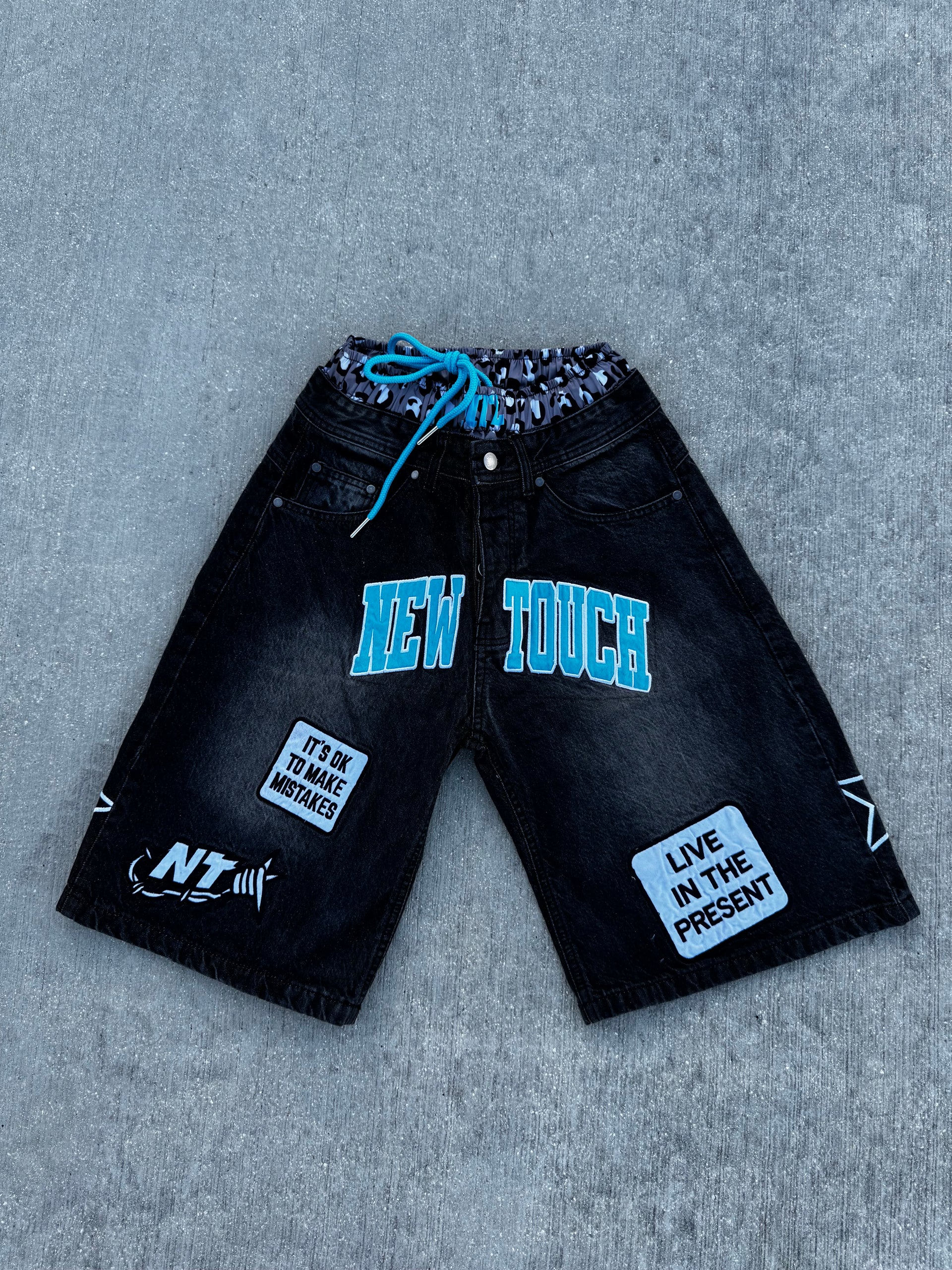 Black/Blue Leopard Double Waisted Jorts