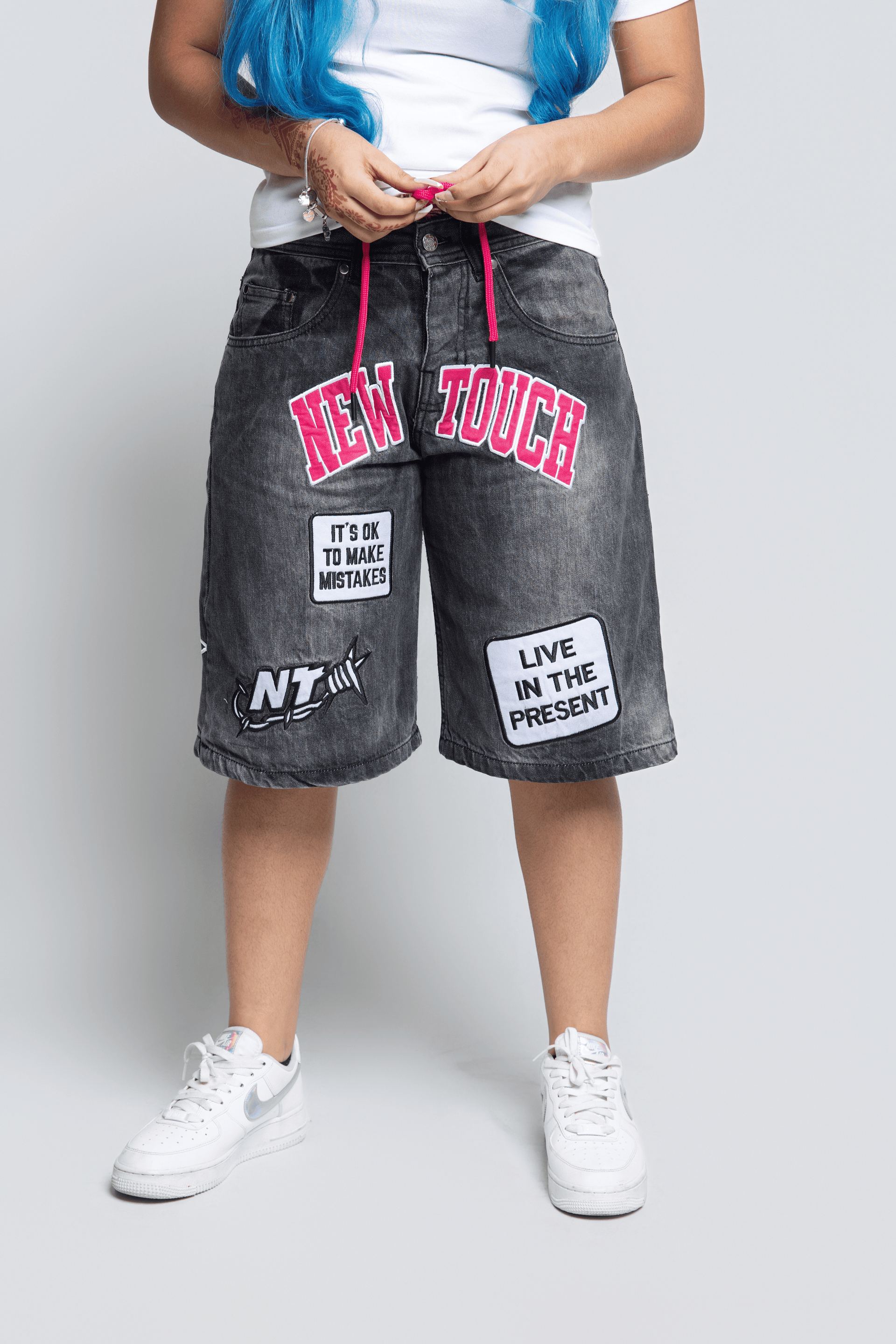 Black/Pink Double Waisted Jorts