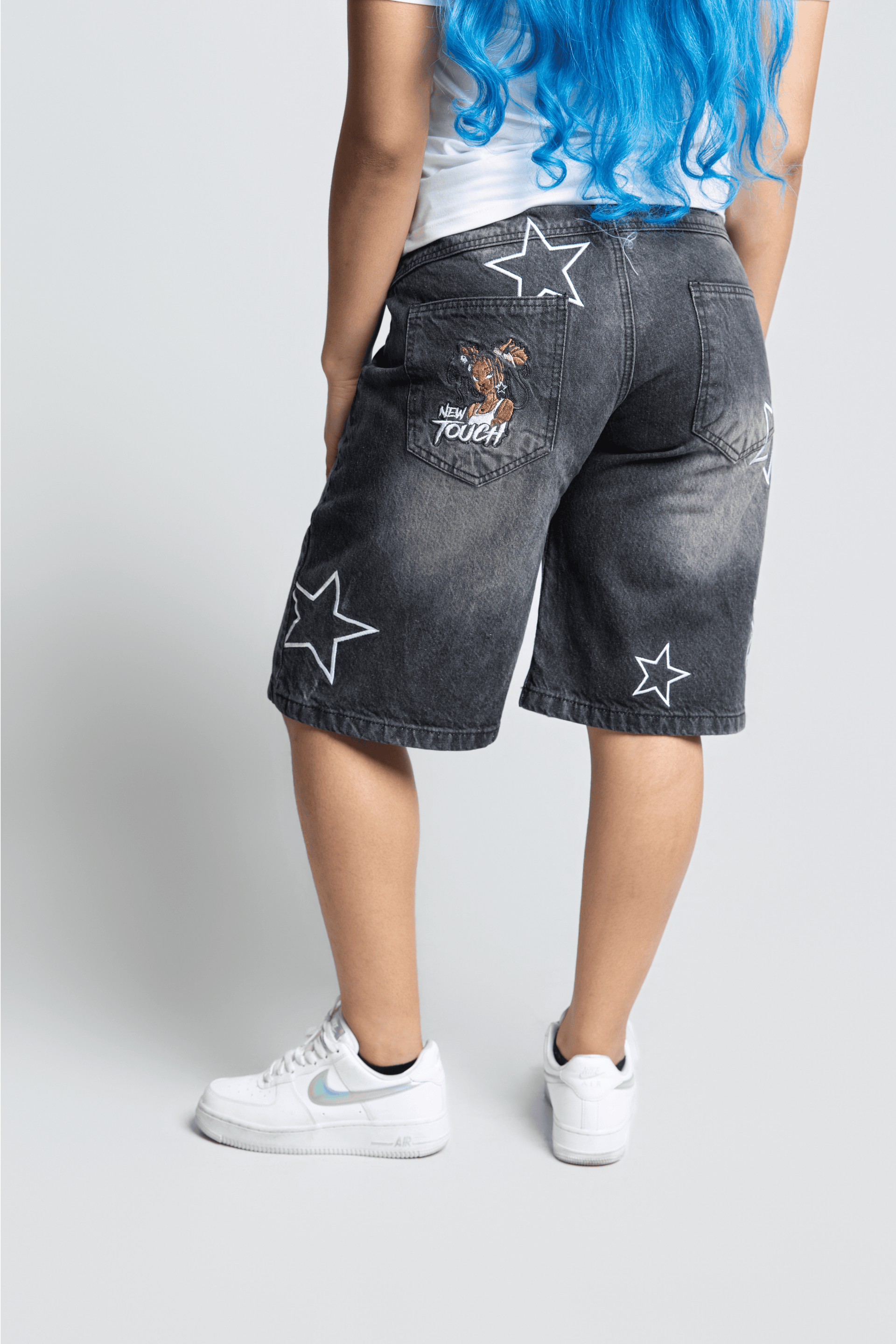 Black/Blue Leopard Double Waisted Jorts