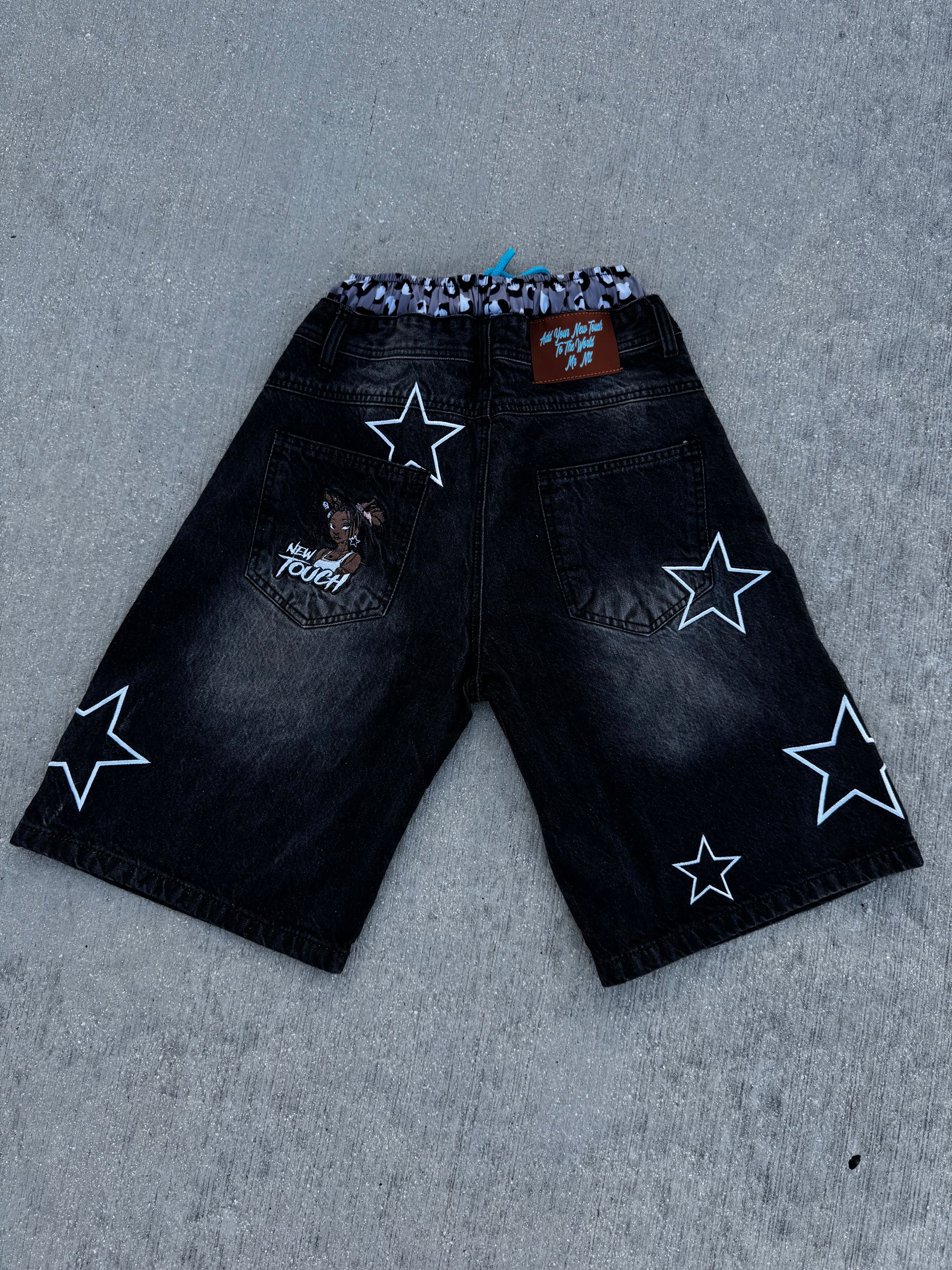 Black/Blue Leopard Double Waisted Jorts