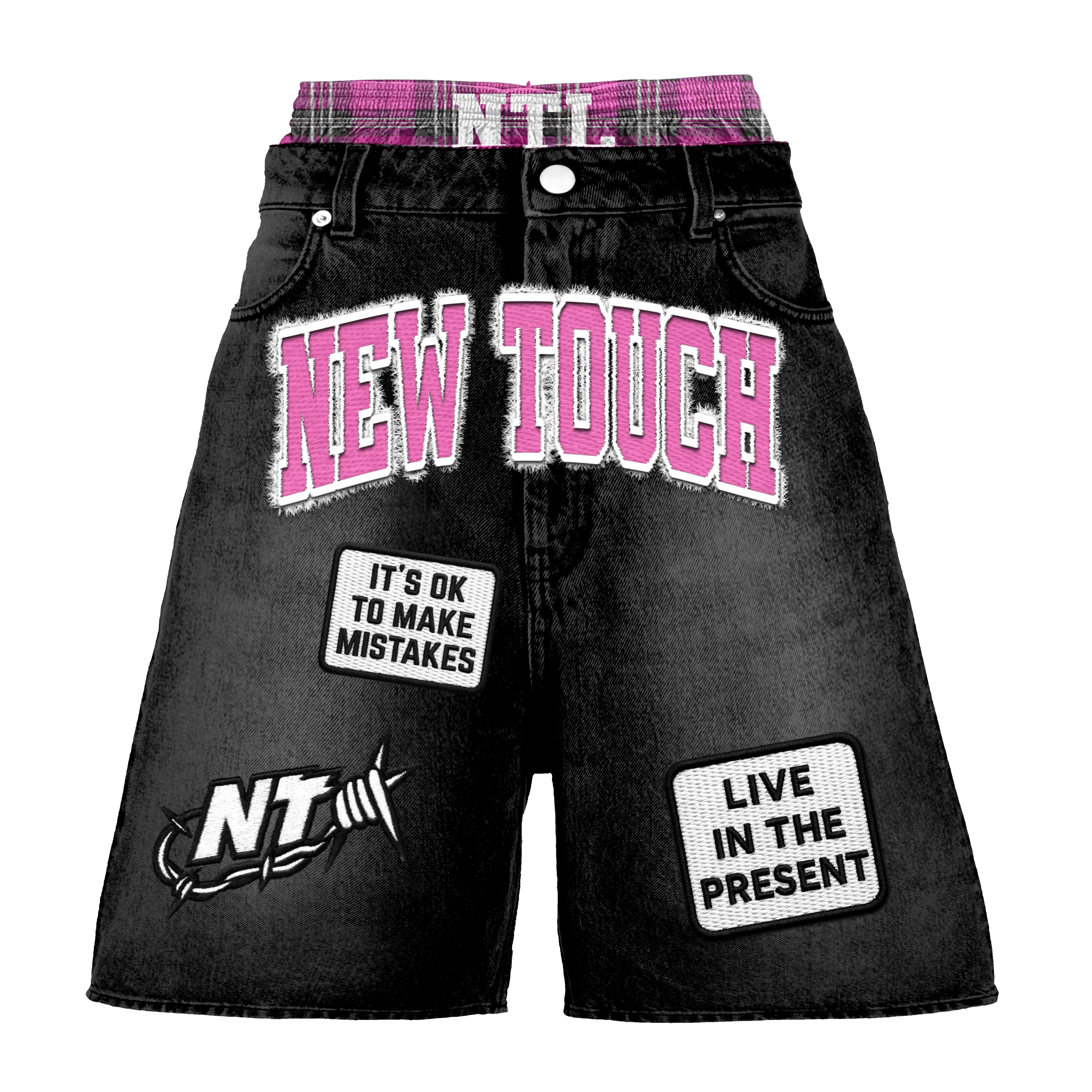 Black/Pink Double Waisted Jorts